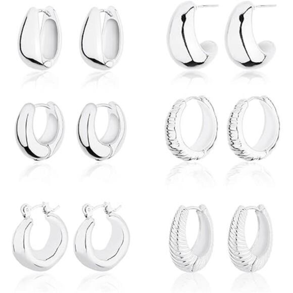 Chunky Hoop Earrings Set 14K Gold Hoop Earrings for Women Hypoallergenic - Picture 14 of 14